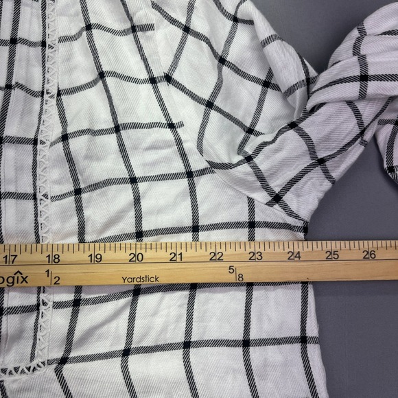 Wrangler Plaid Peasant Top 3/4 Sleeve Button Up Blouse‎ White Black XL Boho - Picture 3 of 7